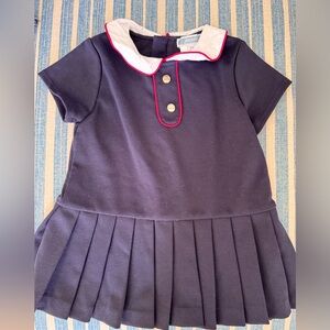 Jacadi pleaded navy dress with white collar and red trim. Size 18 months.